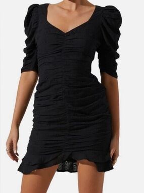 ASTR LOIZA RUCHED BLACK MINI DRESS